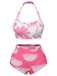 Costumi floreale con arricciature elastiche rosa anni '30