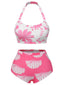 Costumi floreale con arricciature elastiche rosa anni '30