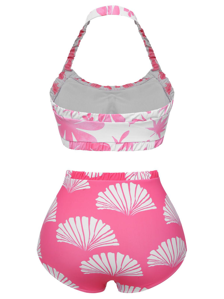 Costumi floreale con arricciature elastiche rosa anni '30