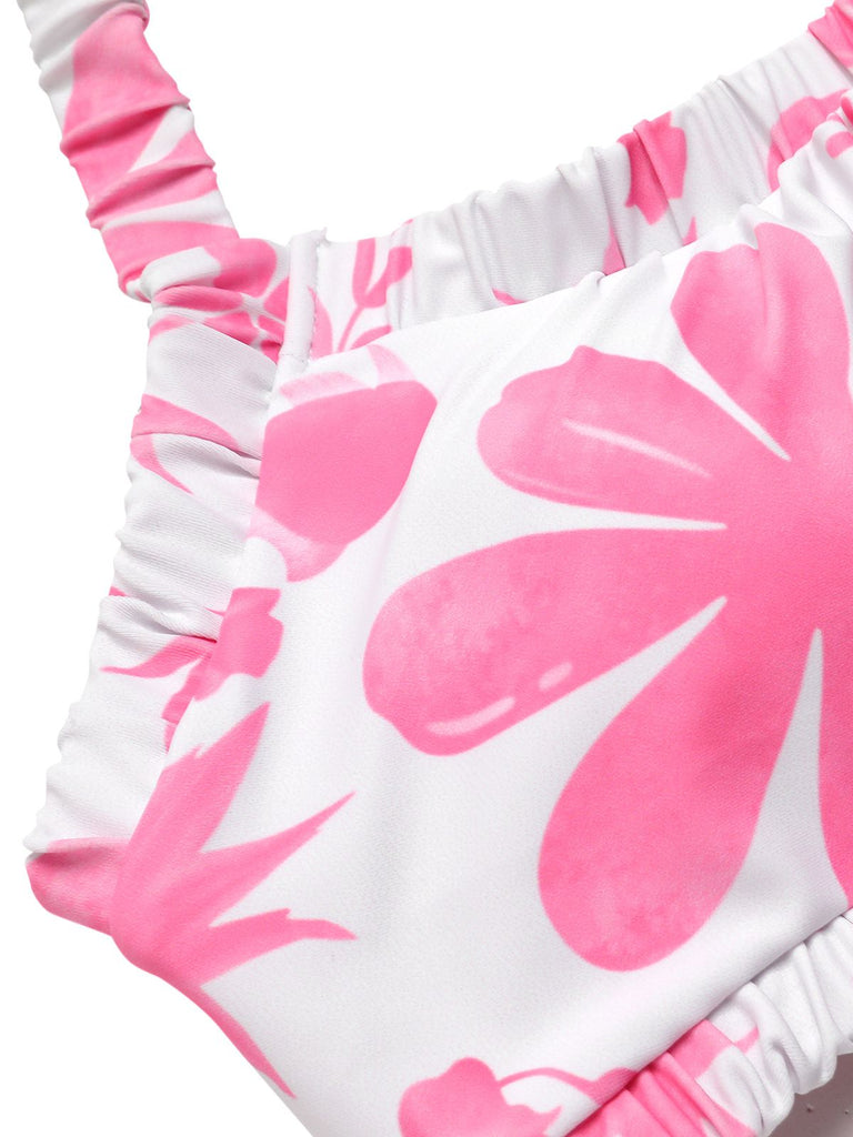 Costumi floreale con arricciature elastiche rosa anni '30