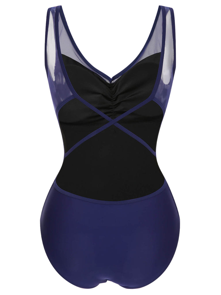 Costumi intero incrociato sulla schiena blu scuro anni '30