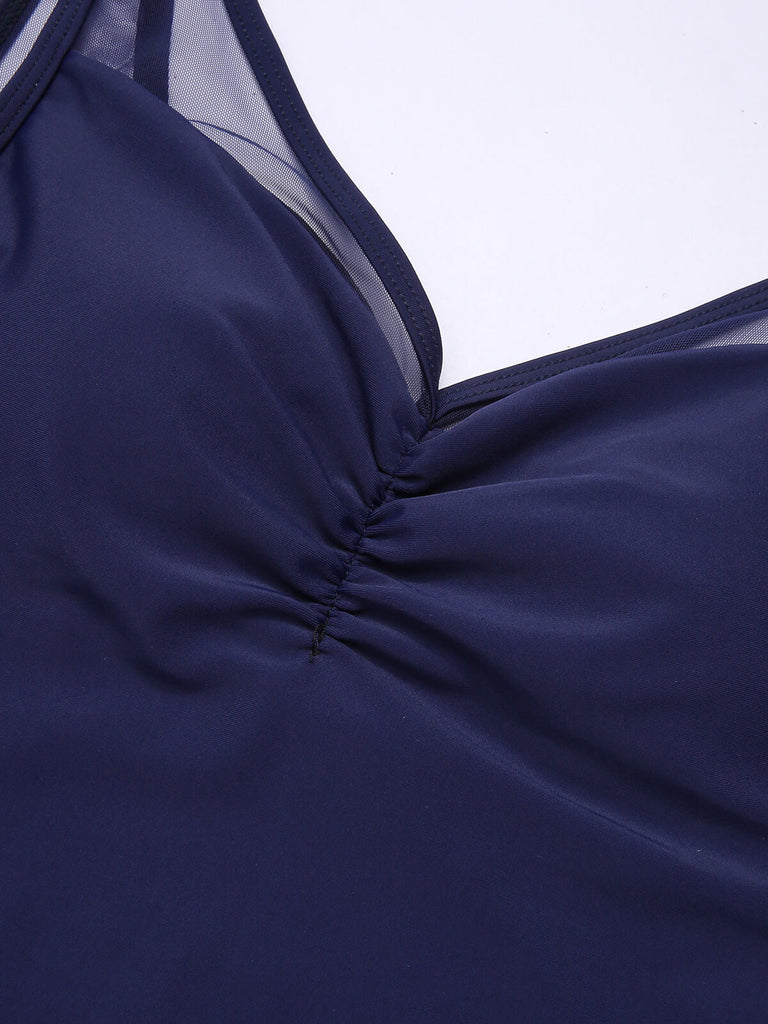 Costumi intero incrociato sulla schiena blu scuro anni '30
