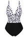 Costumi intero leopardo scollo a V patchwork nero anni '30