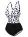 Costumi intero leopardo scollo a V patchwork nero anni '30