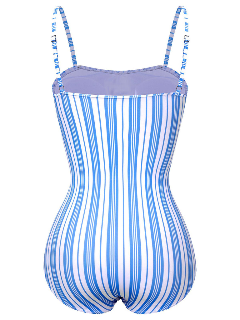 Costumi intero a righe spalline sottili blu anni '30