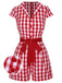 Tuta corta plaid e risvolto con cintura rosso anni '40