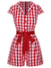 Tuta corta plaid e risvolto con cintura rosso anni '40