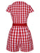 Tuta corta plaid e risvolto con cintura rosso anni '40