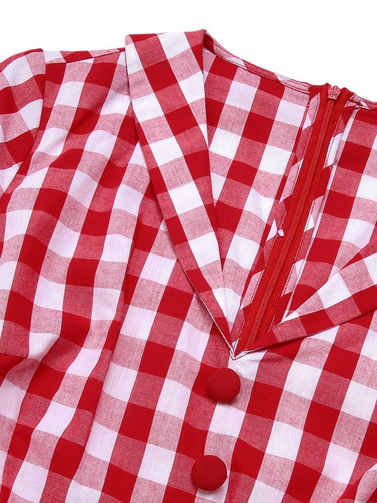 Tuta corta plaid e risvolto con cintura rosso anni '40