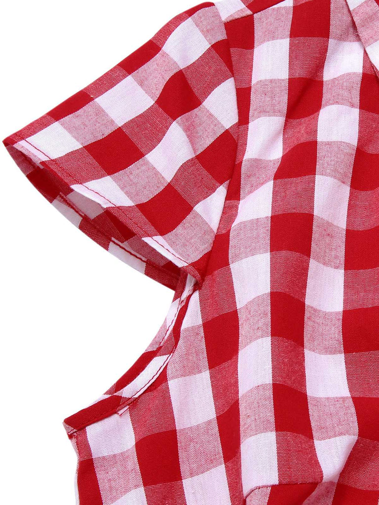 Tuta corta plaid e risvolto con cintura rosso anni '40