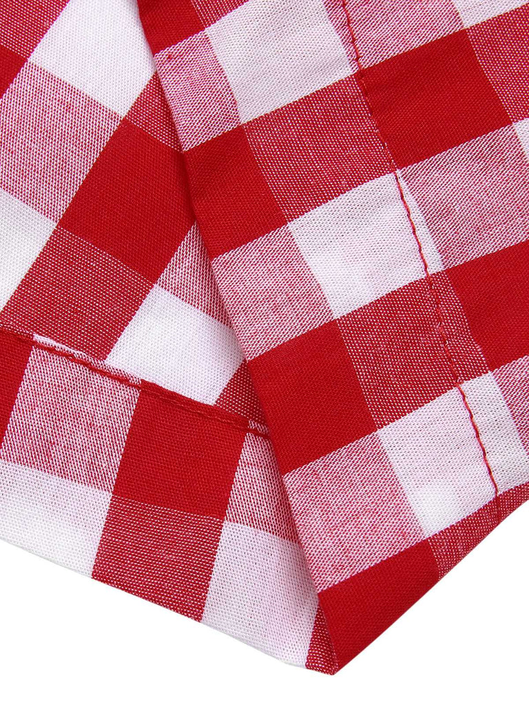 Tuta corta plaid e risvolto con cintura rosso anni '40