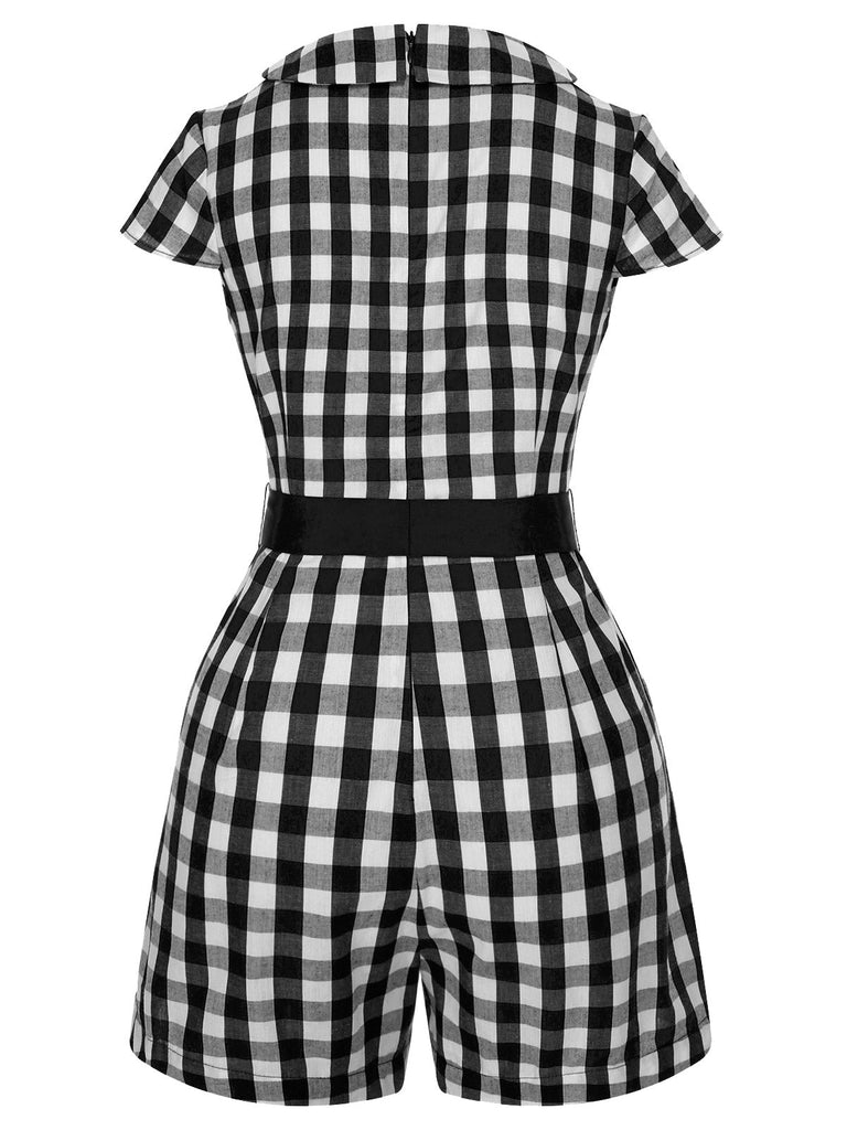 Tuta corta plaid e risvolto con cintura rosso anni '40