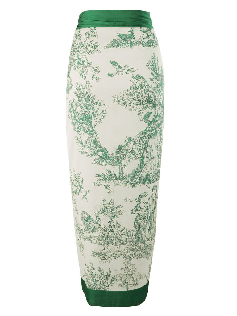 Copricostume floreale a inchiostro con patchwork verde anni '60