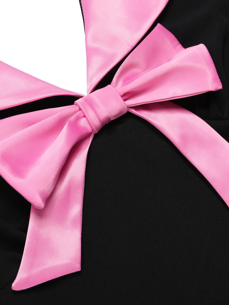 Tuta lunga fiocco scollo all'americana nero e rosa anni '30