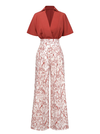 2PCS camicetta dolman tinta unita e pantaloni floreali anni '30