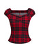 Top a quadri  con scollo quadrato rosso anni '50