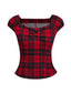 Top a quadri  con scollo quadrato rosso anni '50