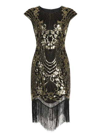 Abito nero maniche a cappuccio nappe paillettes anni '20