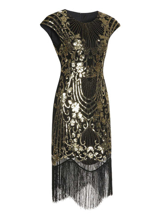 Abito nero maniche a cappuccio nappe paillettes anni '20