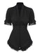 Black 1930s V-Neck Lace Victorian Blouse