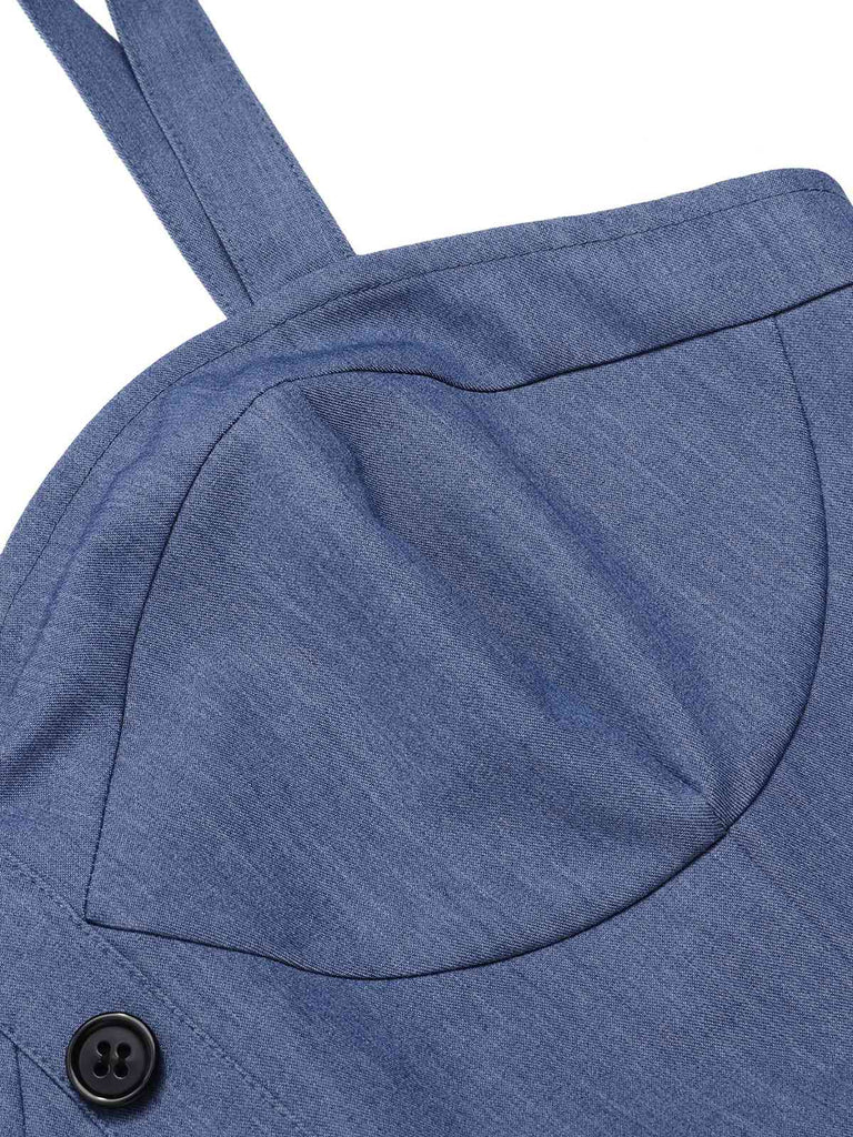 Tuta corta a pois con spalline sottili blu anni '60