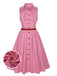 Abito a righe sottili colletto annodato rosa anni '50