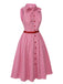 Abito a righe sottili colletto annodato rosa anni '50