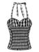Top con plaid fiocco in pizzo scollo all'americana nero anni '50