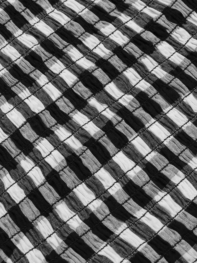 Top con plaid fiocco in pizzo scollo all'americana nero anni '50