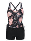 Set tankini con stampa floreale e lacci rosa anni '30
