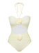 Costumi intero fiori 3D scollo all'americana beige anni '30