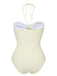 Costumi intero fiori 3D scollo all'americana beige anni '30