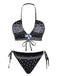 Set bikini fiori di anacardi con lacci nero anni '30