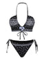 Set bikini fiori di anacardi con lacci nero anni '30