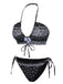 Set bikini fiori di anacardi con lacci nero anni '30