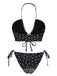 Set bikini fiori di anacardi con lacci nero anni '30