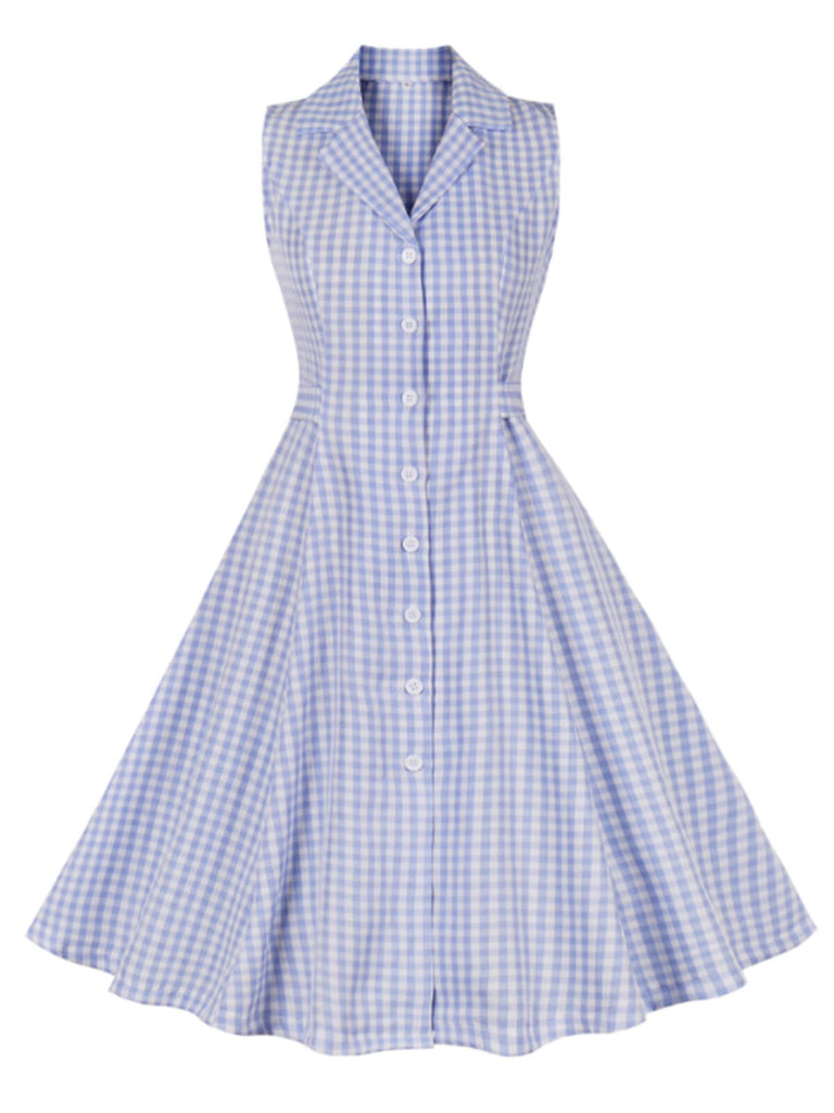 Abito plaid senza maniche con revers azzurro chiaro anni '40