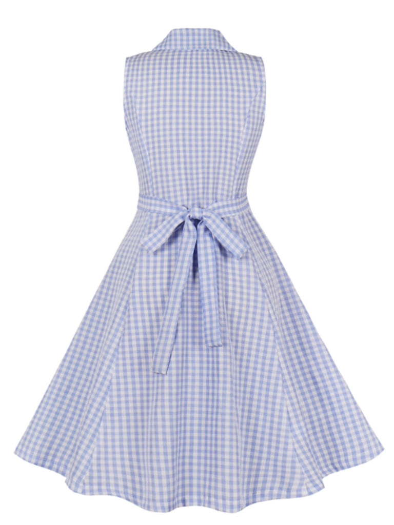 Abito plaid senza maniche con revers azzurro chiaro anni '40