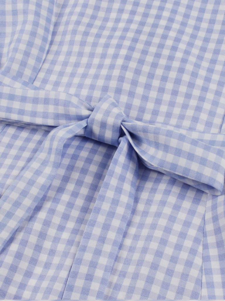 Abito plaid senza maniche con revers azzurro chiaro anni '40