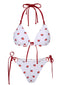 Set bikini a fragola lacci scollo all'americana bianco anni '60