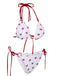 Set bikini a fragola lacci scollo all'americana bianco anni '60