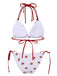 Set bikini a fragola lacci scollo all'americana bianco anni '60