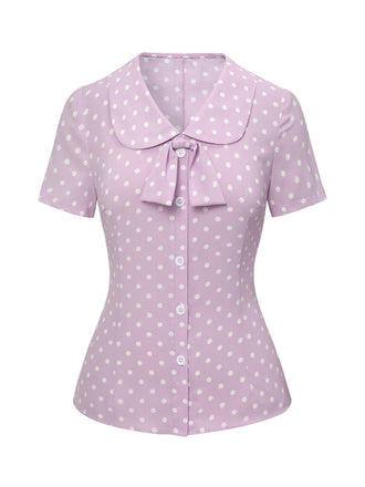 Camicetta con revers a pois color lavanda anni '40