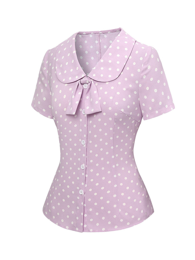 Camicetta con revers a pois color lavanda anni '40