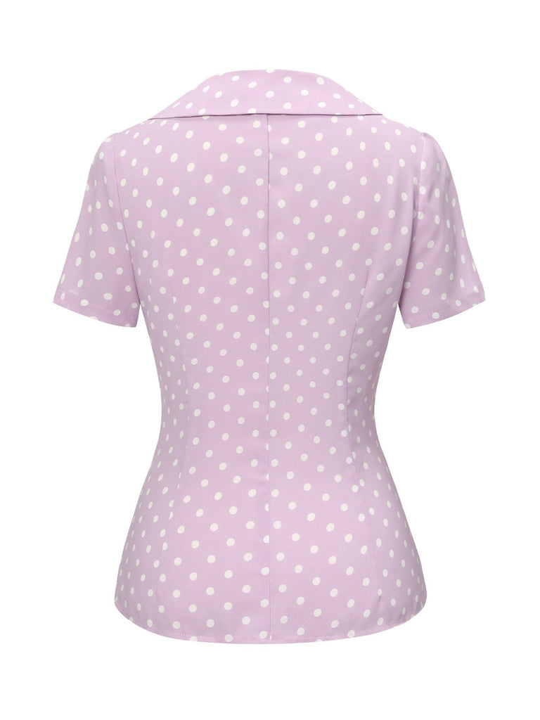 Camicetta con revers a pois color lavanda anni '40