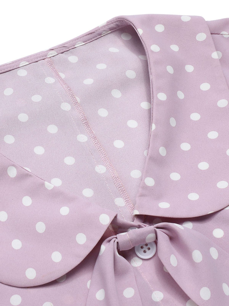 Camicetta con revers a pois color lavanda anni '40