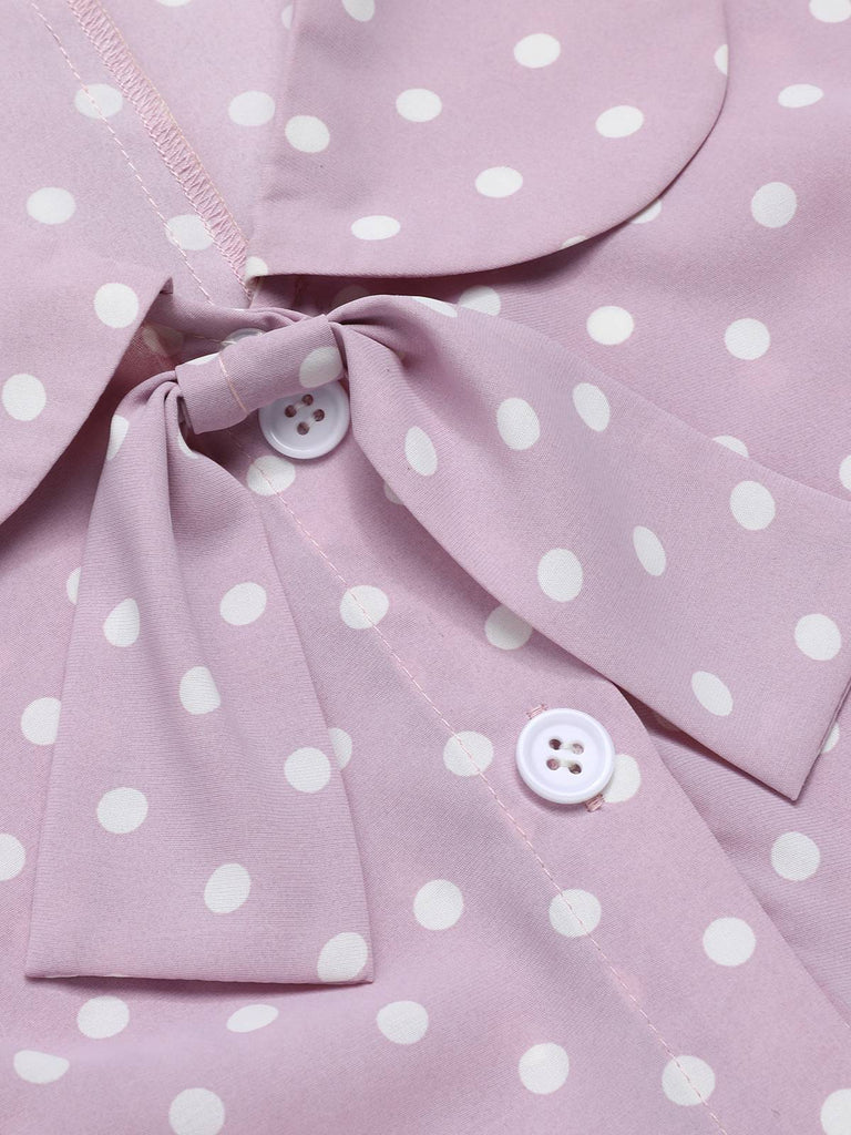 Camicetta con revers a pois color lavanda anni '40