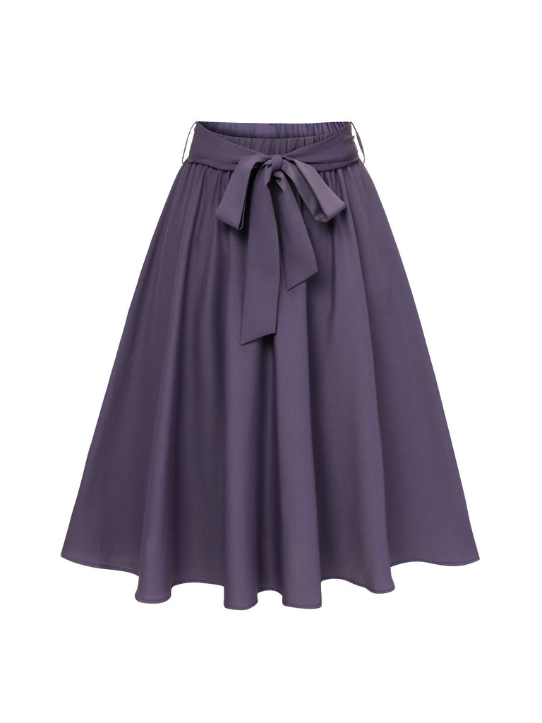 Gonna con fiocco cintura tinta unita viola anni '40