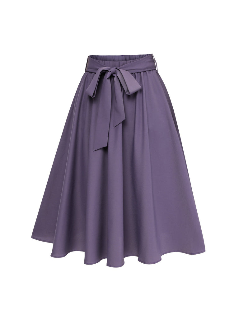 Gonna con fiocco cintura tinta unita viola anni '40