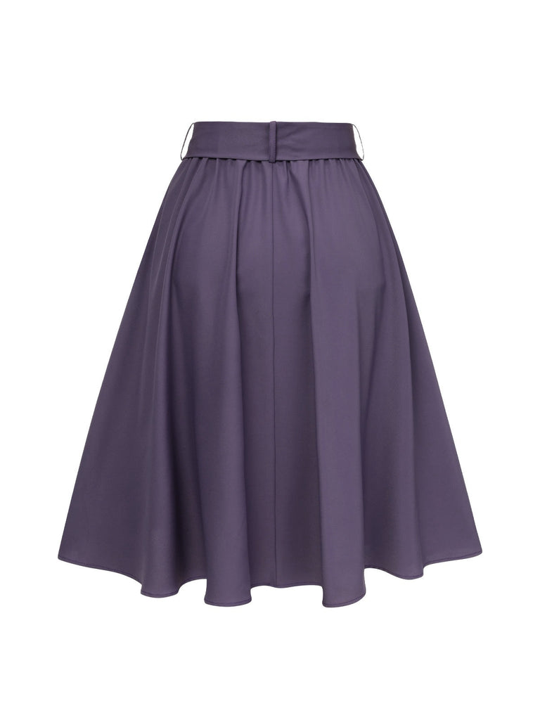 Gonna con fiocco cintura tinta unita viola anni '40